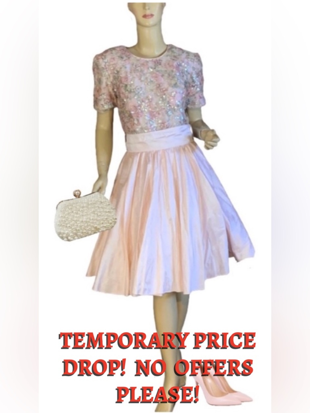 VINTAGE 1980'S JONATHAN TAIT PINK & GREEN SILK SEQUIN PARTY DRESS NWT (10)